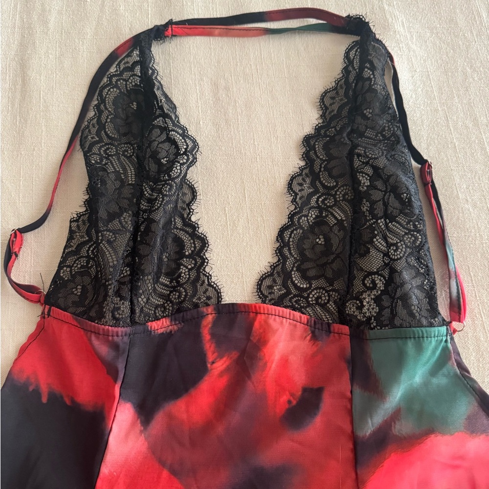 Red and Black Lace Halter Dress - Picture 2 of 5